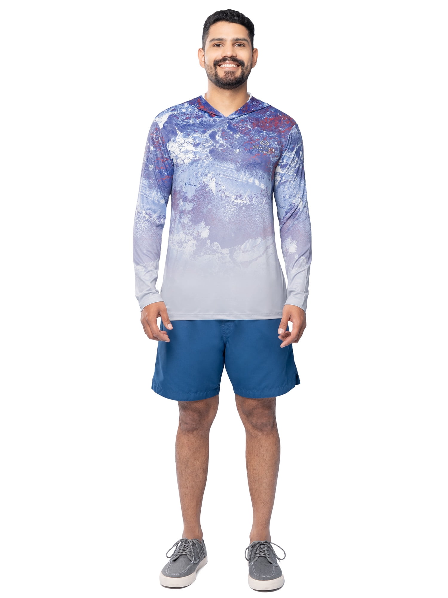 Realtree Men's Fishing Flex Americana UPF30 Long Sleeve Performance Hooded Shirt, Size S-3XL