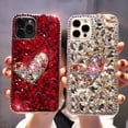 thumbnail image 4 of Glitter Bling Case for iPhone 15 Pro Max,Cute Luxury 3D Heart Crystal Rhinestone Diamond Gems Sparkle Shiny Women Girls Clear Bumper Protective Phone Case for iPhone 15 Pro Max 6.7 inch (Red), 4 of 4