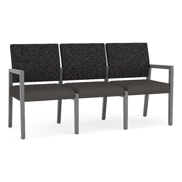 Pemberly Row Waiting Reception 3 Seat Tandem Seating No Center Arms in Gray
