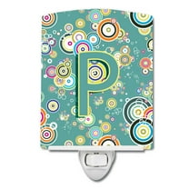 Caroline's Treasures CJ2015-PCNL Letter P Circle Circle Teal Initial Alphabet Ceramic Night Light, 6x4x3", multicolor