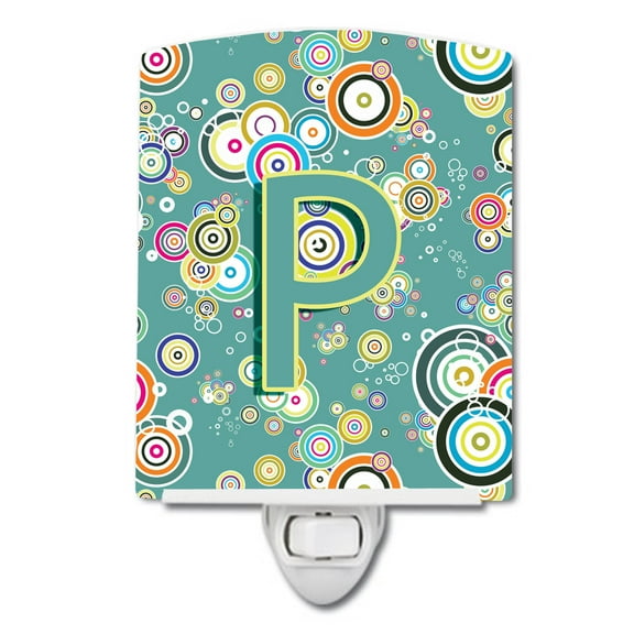 Caroline's Treasures CJ2015-PCNL Letter P Circle Circle Teal Initial Alphabet Ceramic Night Light, 6x4x3", multicolor