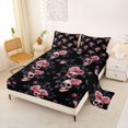 thumbnail image 2 of Homewish Gothic Halloween Skull Queen Sheets,Pink Rose Branch Print Queen Sheet Sets,Black Dusty Rose,4-Piece,1 Flat Sheet,1 Fitted Sheet and 2 Pillowcases, 2 of 6