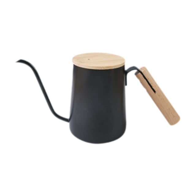 Hervidor de café de cuello de cisne con asa, pico largo y estrecho, portátil, para verter café 350 ml negro