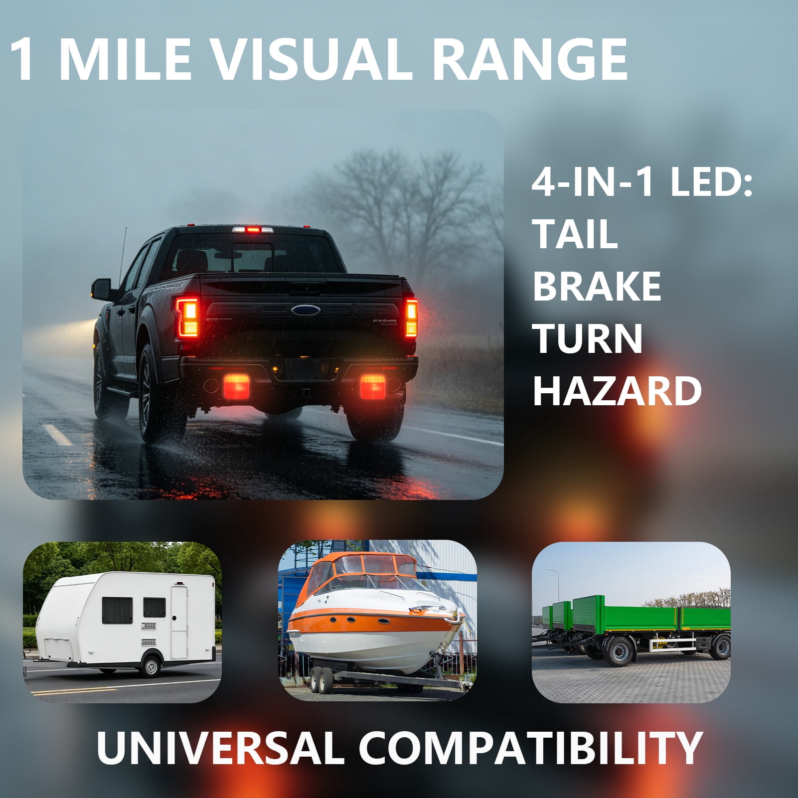 2 Pcs Wireless Trailer Lights, Rechargeable LED Tow Light Kit with Strong Magnet Base, IP67 Waterproof Cordless Tail Lamp with 4 Lighting Modes for Vehicle, RVs, Trucks, Boats