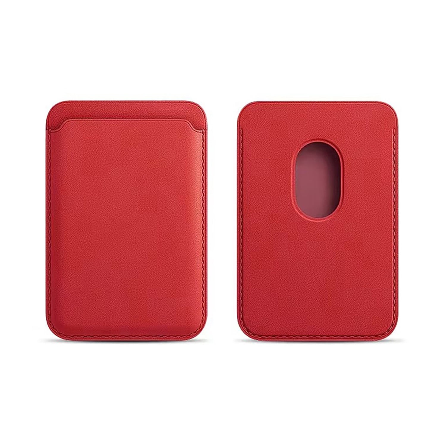 Magnetic Leather Card Pocket Holder - Red