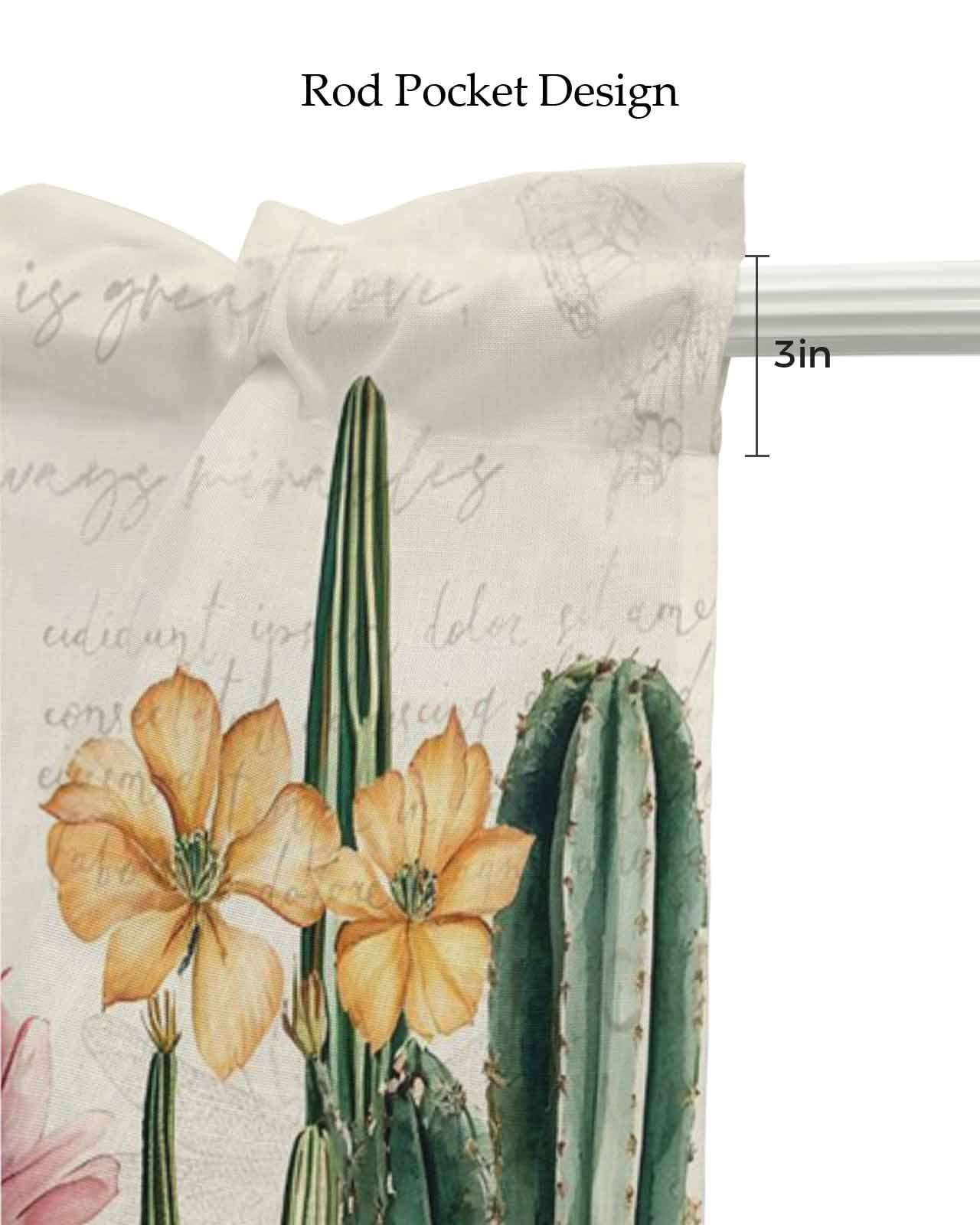 Vintage Green Cactus Kitchen Valances for Windows Farmhouse Linen Window Valance Curtain for Living Room Window Treatment Spring Floral Watercolor Botanical Valance Rod Pocket Topper, 54 x 18 Inch
