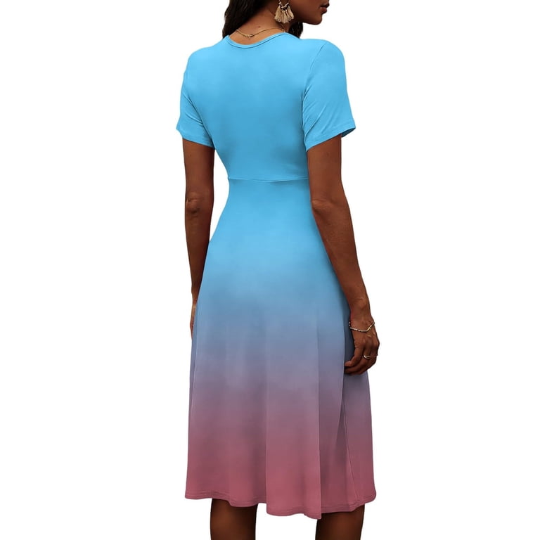 Enjoytime Dresses for Women Short Sleeve V-Neck Wrap Midi Dress