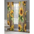 thumbnail image 4 of Sheer Curtains 84 Inches Long 2 Panels, Pastoral Sunflower Green Leavf Watercolor Rod Pocket Curtain Voile Draperies, Farm Vintage Wood Board Light Filtering Window Treatment for Living Room, 4 of 8