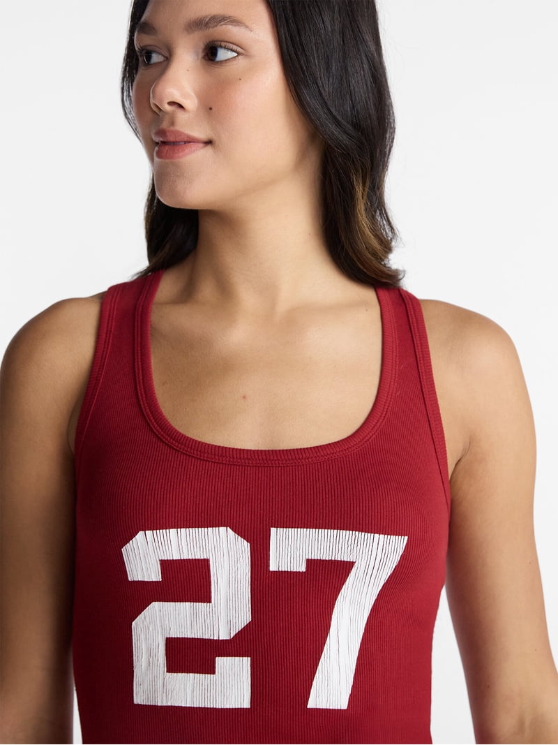 No Boundaries Ribbed Graphic Game-Day Tank Top, Women's and