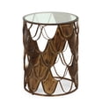 thumbnail image 2 of Boho Chic Side Table with Tempered Glass Top, Handcrafted Fish Scale Design, Antique Brass Finish, 16" Round, Brown, 2 of 10