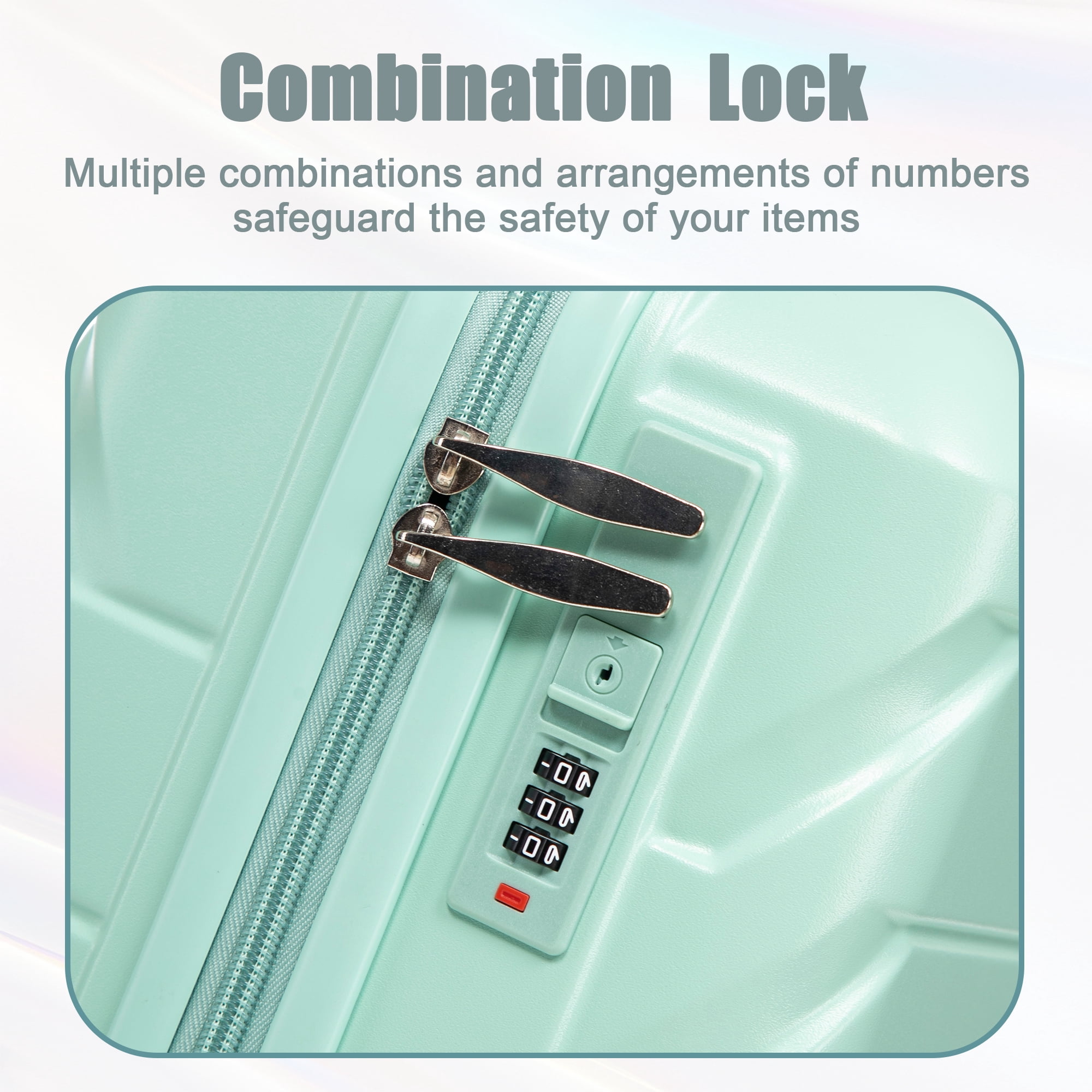 Alvantor 2 Pcs Luggage Set with Combination Lock, 20" ABS Spinner Suitcase & 14" Cosmetic Case, Mint Green