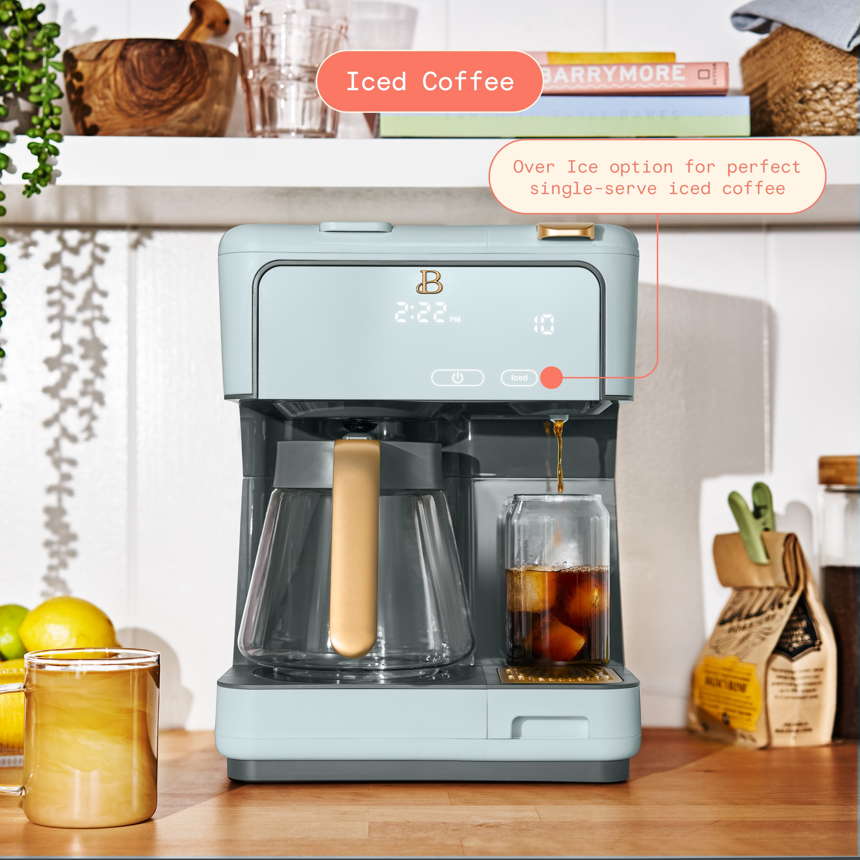 Beautiful Programmable 12-Cup & Single-Serve Multi-Brew Coffee Maker, Hydrangea by Drew Barrymore