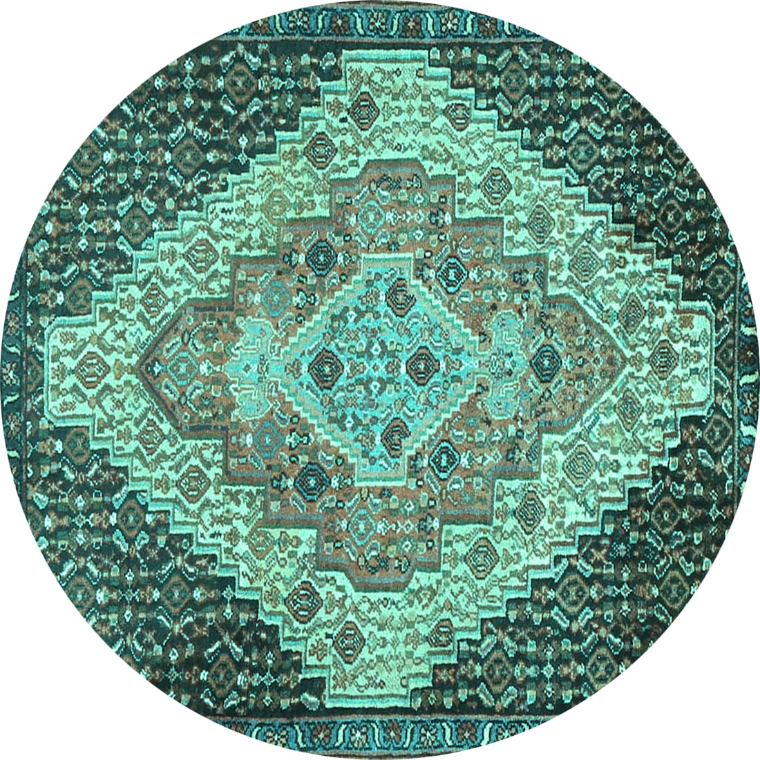Ahgly Company Indoor Round Medallion Turquoise Blue Traditional Area ...