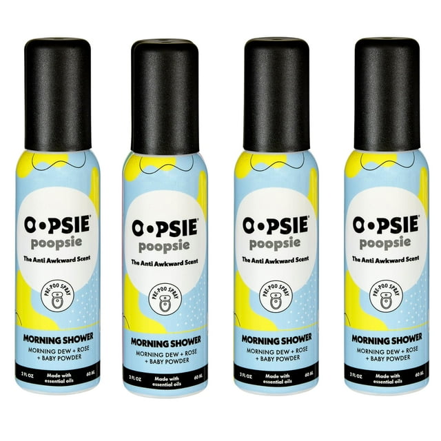 Spray de baño Pre Poo OOPSIE POOPSIE Morning Shower, 60 ml, paquete de 4
