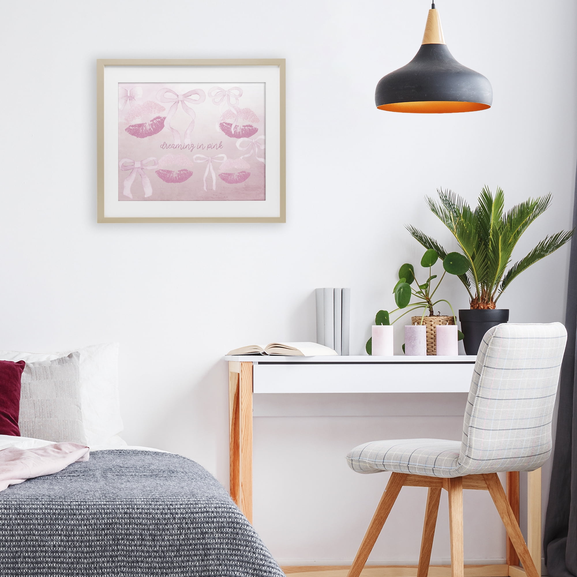 Dreaming In Pink Birch Framed Print Under Glass, design by Kim Allen