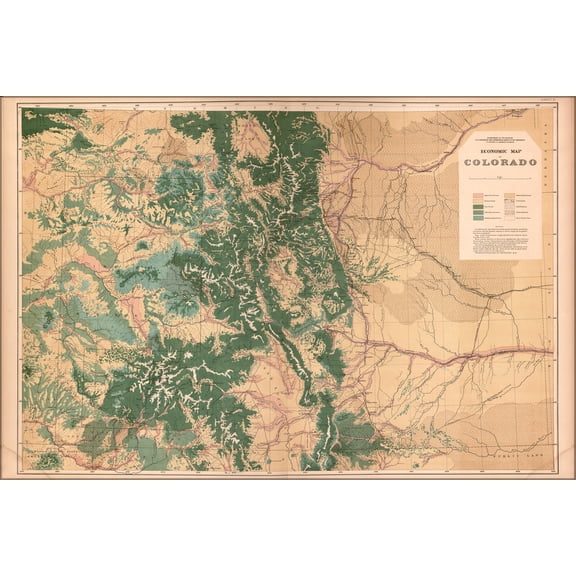 24"x36" Gallery Poster, Economic Map of Colorado 1877
