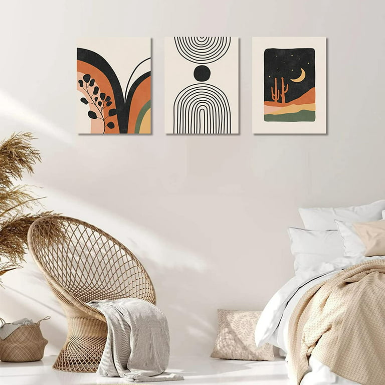  Mid Century Modern Boho Wall Art Beige Abstract Canvas Painting  Abstract Plant Pictures for Living Room Decor Abstract Boho Wall Art Prints  Minimalist Geometric Sun Canvas Print 16x24inch No Frame: Posters
