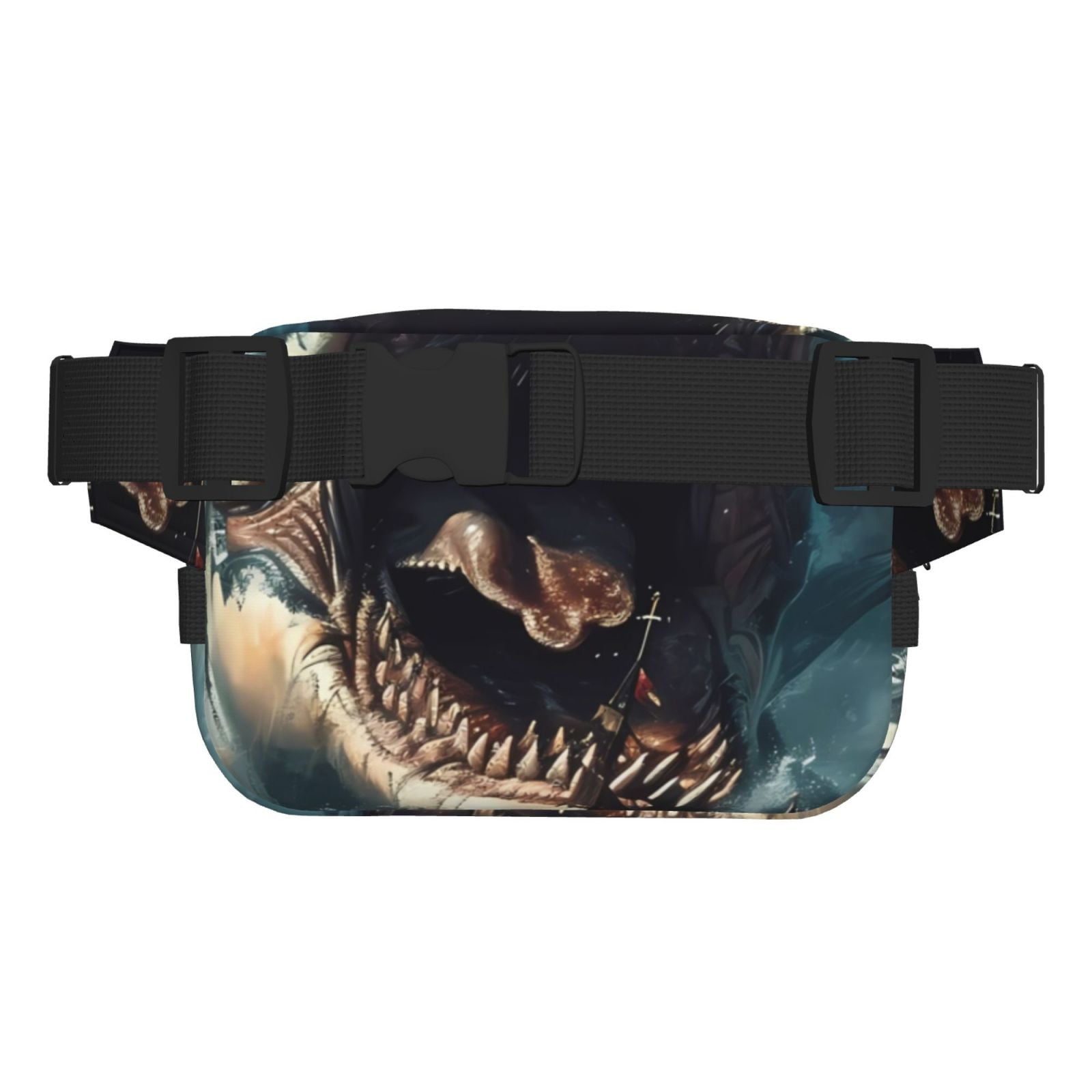 Picia Wave Sailboat Shark Print Square Double-Layer Waist Bag Mini Adjustable Waist Belt Bag Exercise Running Travel Hiking