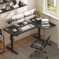 thumbnail image 2 of 59.1 Inch Electric L-Shaped Height Adjustable Standing Desk, Sit to Stand Corner Desk with Memory Presets and Hooks, Ergonomic Home Office Computer Desk for Workstations, Black, 2 of 9