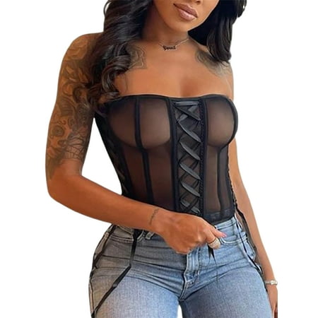 

Women Patchwork Corset Tops Lace V Neck Backless Cami Tank Push Up Bustier Summer Aesthetic Tops