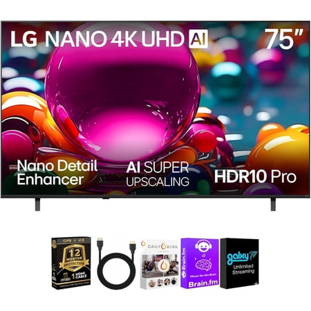 LG 75-Inch NU85 Series 4K Nano UHD AI Smart webOS TV Bundle