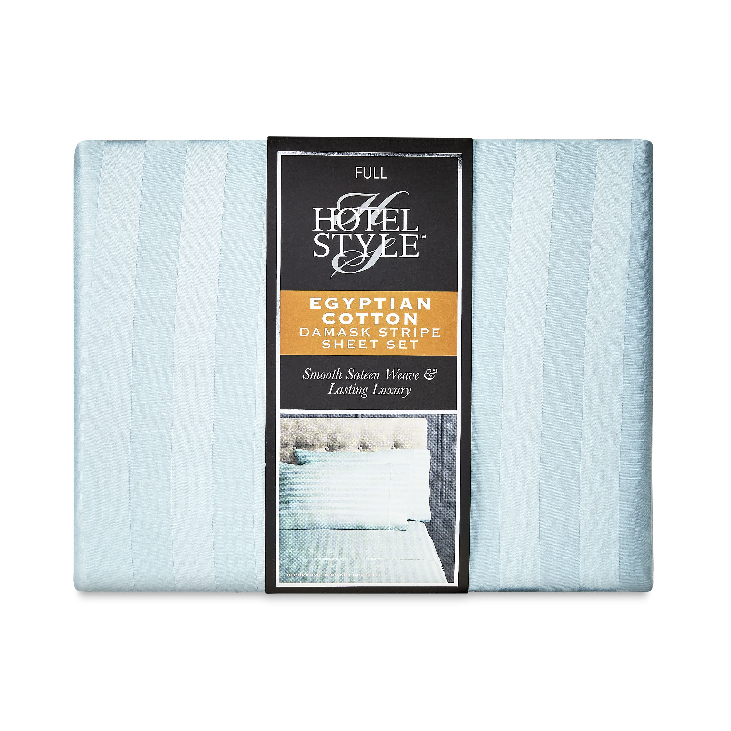 Hotel Style Egyptian Cotton 4-Piece Bed Sheet Set, Full, Duck Egg Damask Stripe, 600 Thread Count, 20 in Deep Pocket