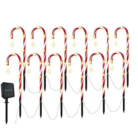 

Solar Energy Christmas Crutch Ground Lamp Outdoor Plug-in Candy Crutch Lawns Landscapes Lamp 12-piece Set