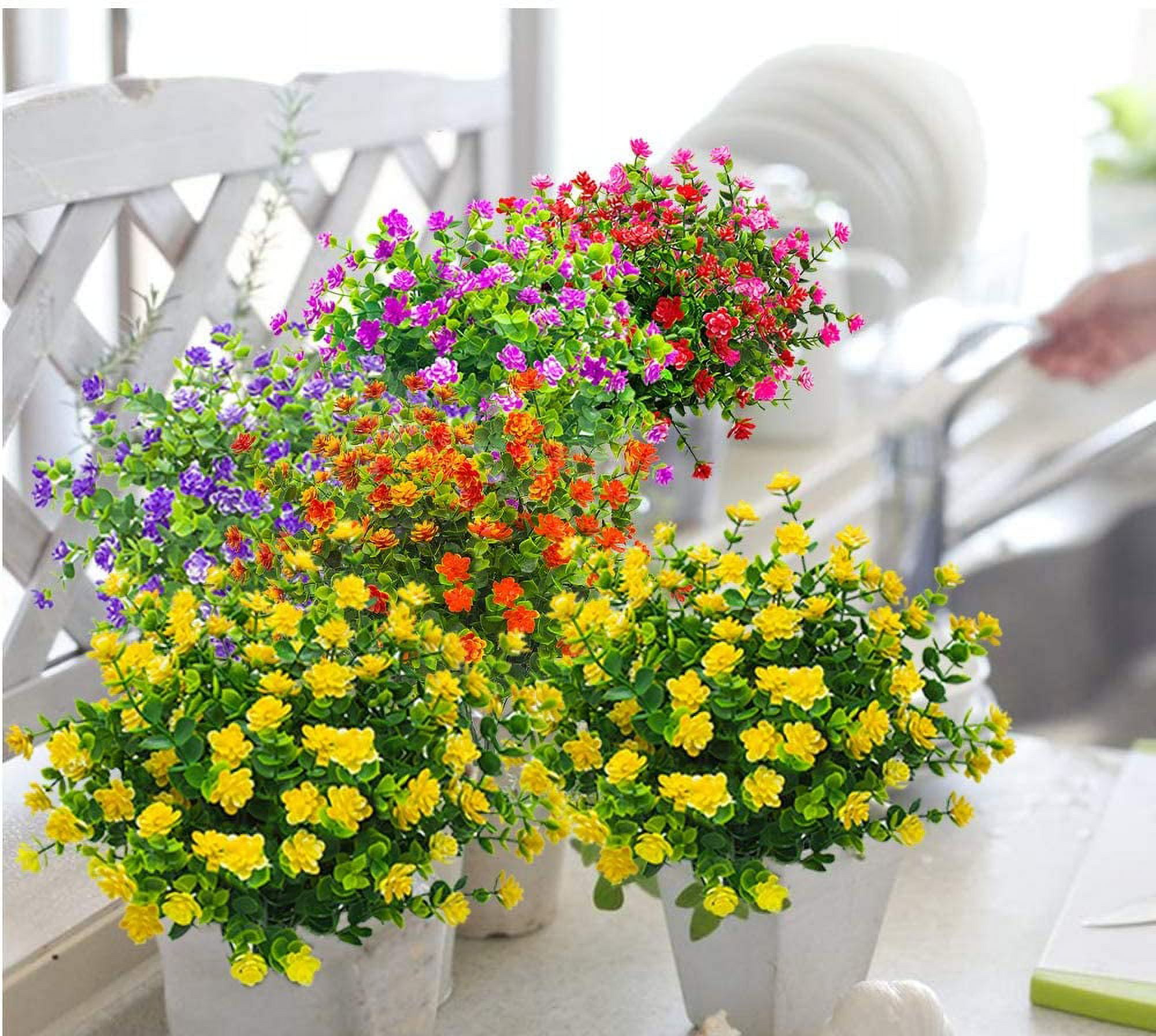 Morttic 12 Bundles Artificial Fake Flowers, Faux Outdoor Plastic Plants UV Resistant Shrubs Outside Indoor Decorations (Yellow)