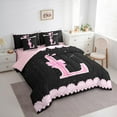 thumbnail image 3 of Manfei Initial Letter L 7pcs Bedding Comforter Set,Galaxy Starry Night Queen Bedding Sets,Pink Sequin Print Queen Sheet Sets For Girl,Breathable Bedroom Decoration Reversible, 3 of 8