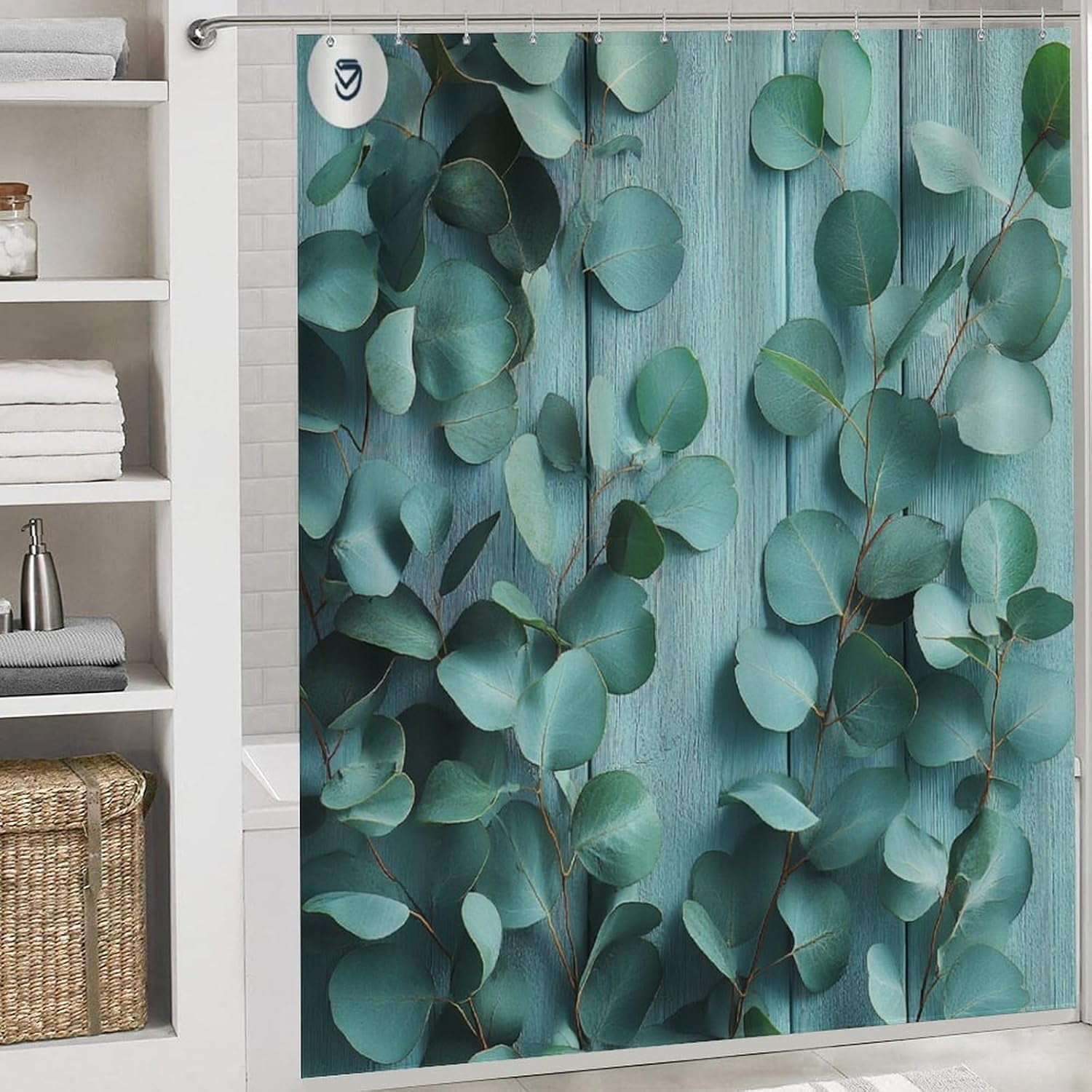 Bathroom Shower Curtain Sets with Rugs, Eucalyptus Leaves Pattern Printed on Bath Sets for Bathroom Accessories, Perfect for Bathroom Hotel Dorm Spa Home, 72 x 72 inches