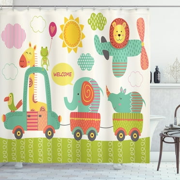 Ambesonne Jungle Shower Curtain, Train with Jungle Animals, 69"Wx70"L, Multicolor