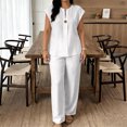thumbnail image 4 of MXUIKV 2 Piece Sets for Women Summer Loose Fitted Sleeveless V-Neck T-Shirts Straight Leg Trousers(X-Large,White), 4 of 5