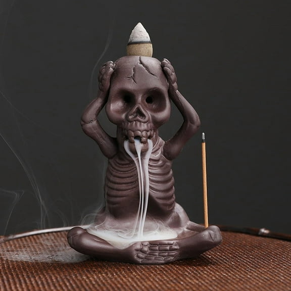 TOOPTY Ceramic Skull Backflow Incense Burner, Smoke Waterfall Incense Holder for Halloween Aromatherapy, Creative Home Decor Ornament