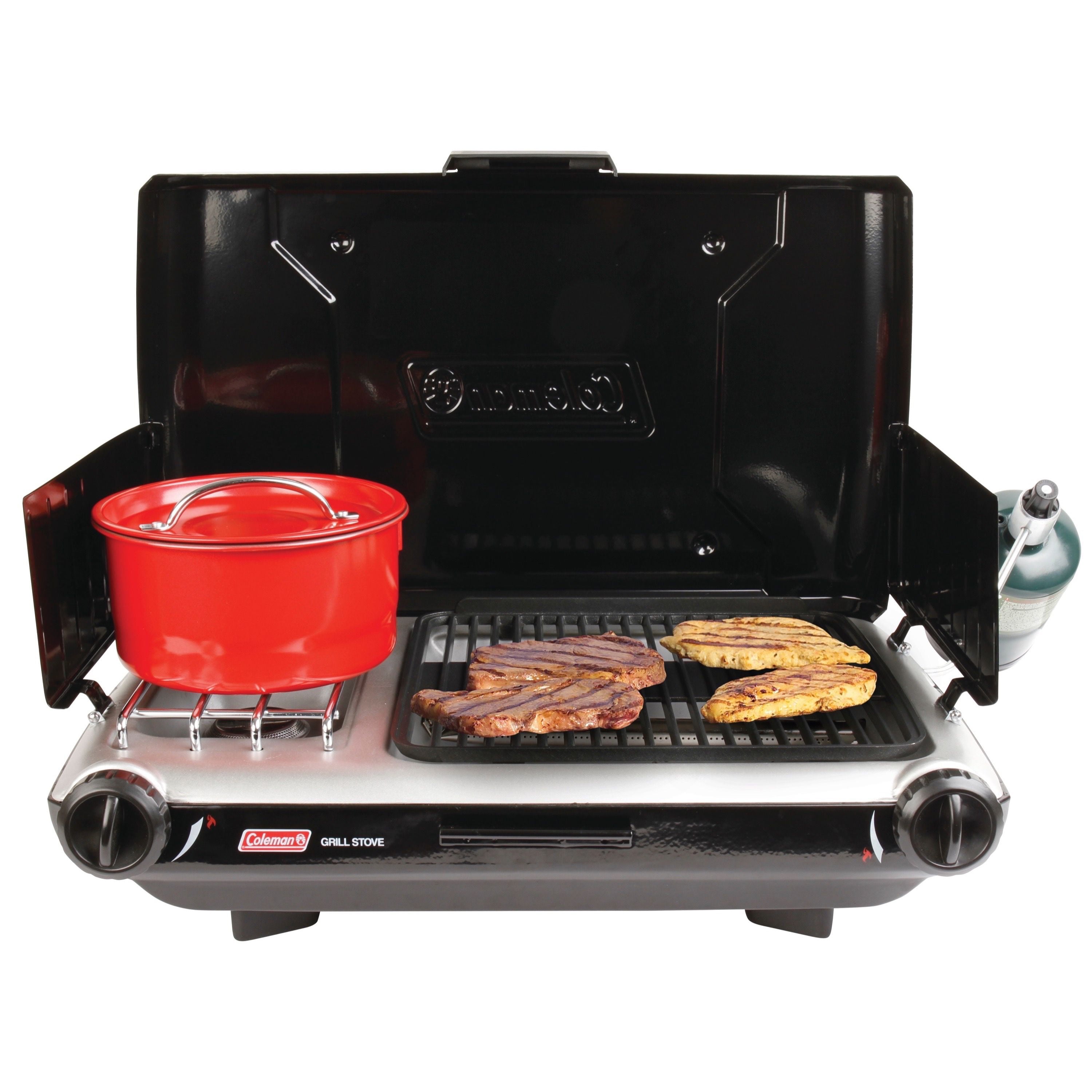  Coleman 4-in-1 Portable Propane Camping Stove, Includes Stove,  Wok, Griddle & Grill; Camping Grill with Instastart Ignition, Grease Tray,  & 7000 BTUs of Power for Camping, Tailgating, Grilling : Sports 