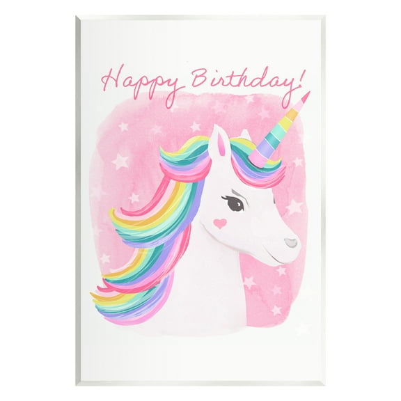 Stupell Industries Happy Birthday Unicorn Fairy Tales & Fantasy Painting Unframed Art Print Wall Art, 10 x 15