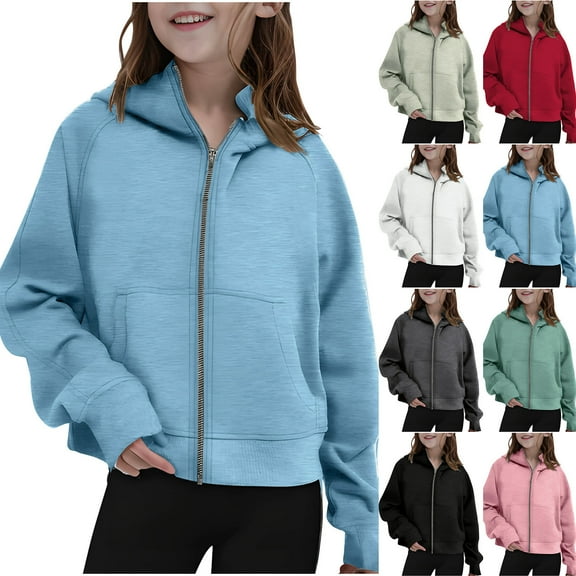 Mwjwdo Girls Hooded Sweatshirts Casual Long Sleeve Zipper Open Front Hoodies Jacket Tops Teens Girls Clothes with Pockets Black 120