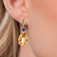 thumbnail image 3 of Gem Stone King 925 Silver and 10K Yellow Gold Yellow Citrine and Blue Created Sapphire Dangle Earrings for Women | 22.29 Cttw | Gemstone November Birthstone | Pear Shape Checkerboard 18X13MM, 3 of 6