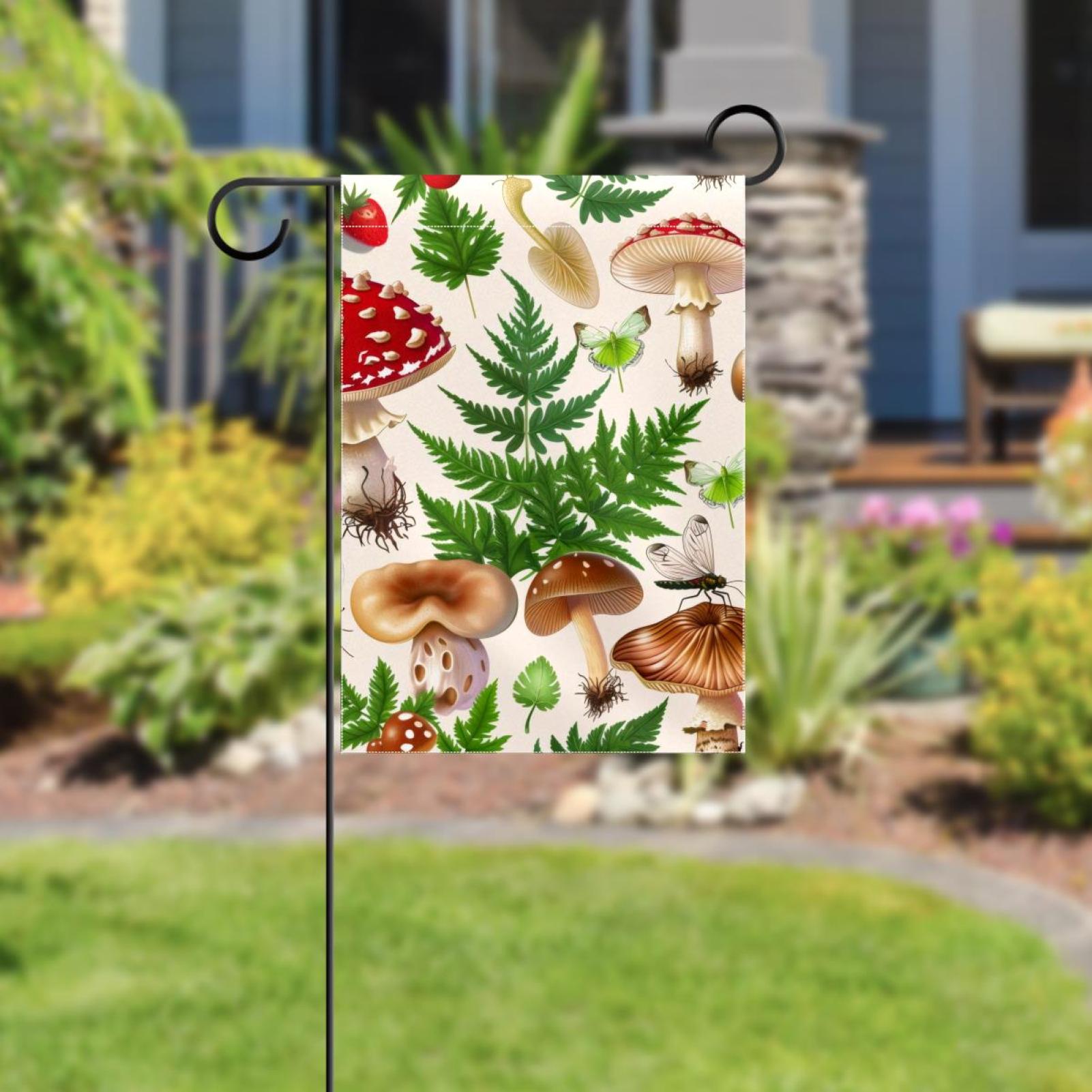 Mushrooms Plants Strawberry Butterflies Double Sided Garden Flag Decorative Weather Resistant Yard Flag, Large DIY Vertical Flag for Farmhouse Patio Lawn, 28x40 Inch