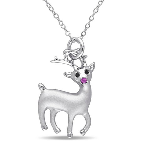 Tangelo Created Black Diamond-Accent and Ruby-Accent Sterling Silver Animal Pendant, 18