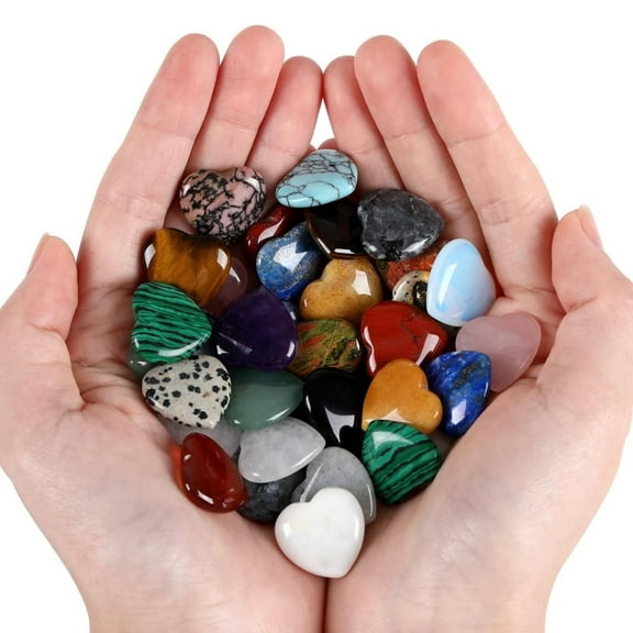 Topboutique Crystals Healing Gemstones 20 Pcs Gem Stones Heart Crystal Natural Quartz Pocket Amethyst Love Polished Palm Stone Pocket Reiki Energy Balancing Rocks for Women,0.8 inch