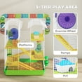thumbnail image 3 of PawHut 5 Tiers Hamster Cage Small Animal Habitat with Exercise Wheels, Tube, Water Bottles, and Ladder, for Dwarf Hamster, Gerbil, Green, 3 of 9