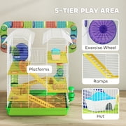 PawHut 5 Tiers Hamster Cage Small Animal Habitat with Exercise Wheels, Tube, Water Bottles, and Ladder, for Dwarf Hamster, Gerbil, Green