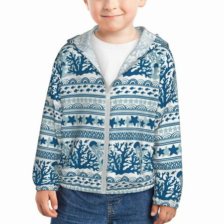 

Gaeub Sea Underwater Jellyfish Print Athletic Sun Protection Hoodie for Kids Long Sleeve Outdoor UV Shirt Running Fishing Top for Boys Girls-4 Years