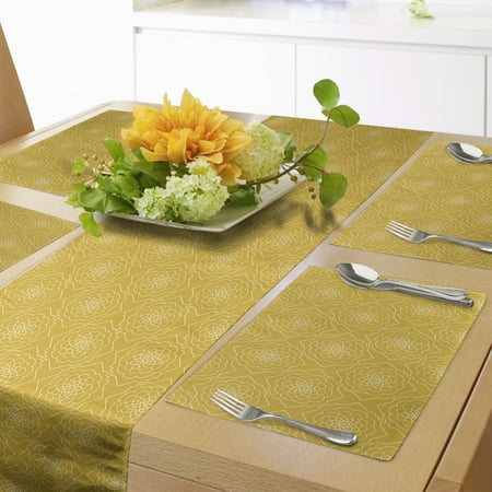 

Floral Table Runner & Placemats Continuous Earth Tones Petals Abstracted Simplistic Modern Flowers Print Set for Dining Table Placemat 4 pcs + Runner 16 x90 Earth Yellow and White by Ambesonne