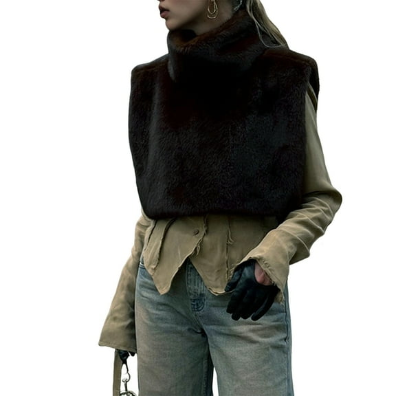 Womens Faux Fur Vest Sleeveless Winter Fleece Jacket High Neck Gilet Coat Brown S