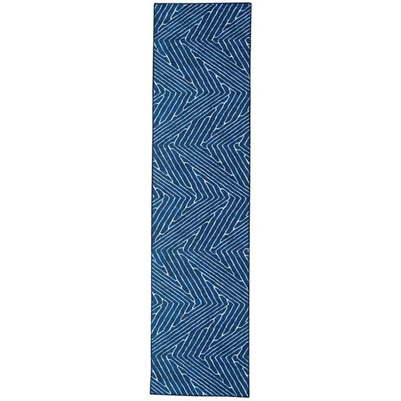 Linon Washable Lathan Polyester 2'x8' Rug in Blue