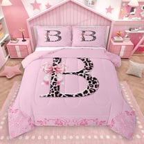 Homewish Bowknot Letter Monogrammed B 3-Piece Full Size Comforter Sets for Teens Female Girls,Dreamy Princess Bedding Comforter Set,Cheetah Print Lightweight Bedding Sets