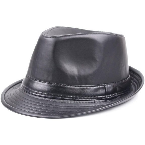 BURIBURI Men Women Classic PU Leather Fedora Trilby Gangster Gentleman Hat Sun Jazz Cap