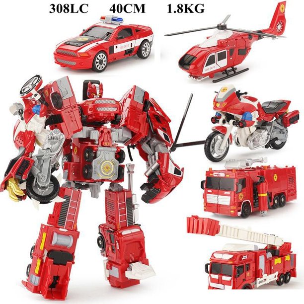 Figura de acción de TransFormers 5 en 1 para niños, Robot transFormable de 40CM, modelo de coche, escalera, camión de bomberos, ingeniería