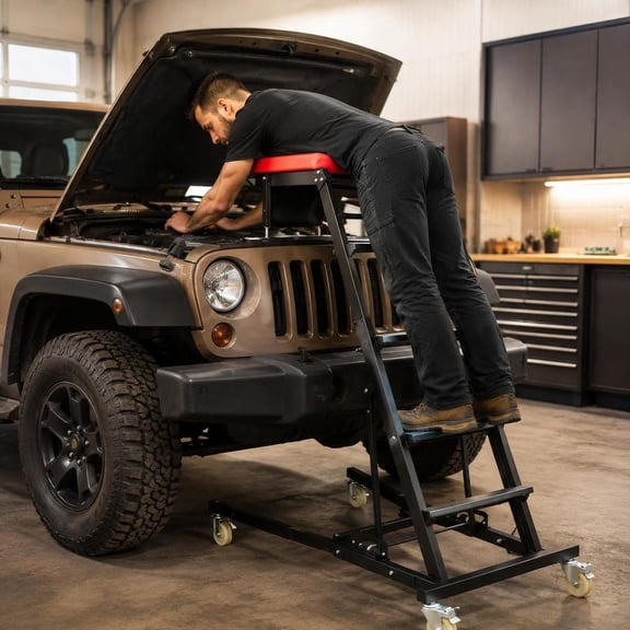 Automotive Engine Creeper, 400 Lb Weight Capacity, Adjustable Height, 4 Universal Casters, Topside Design